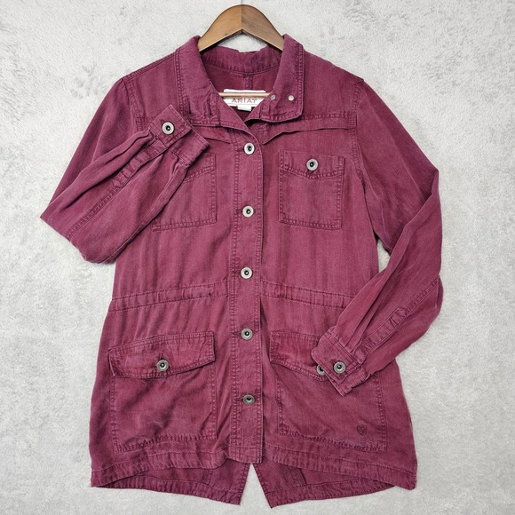 Ariat Working Girl Western Lightweight Shacket Shirt Jacket Womens Medium Maroon - Picture 7 of 16